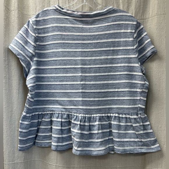 LC LAUREN CONRAD Top /Peplum Stripe Short Sleeve Blue White/ XL - Picture 4 of 9